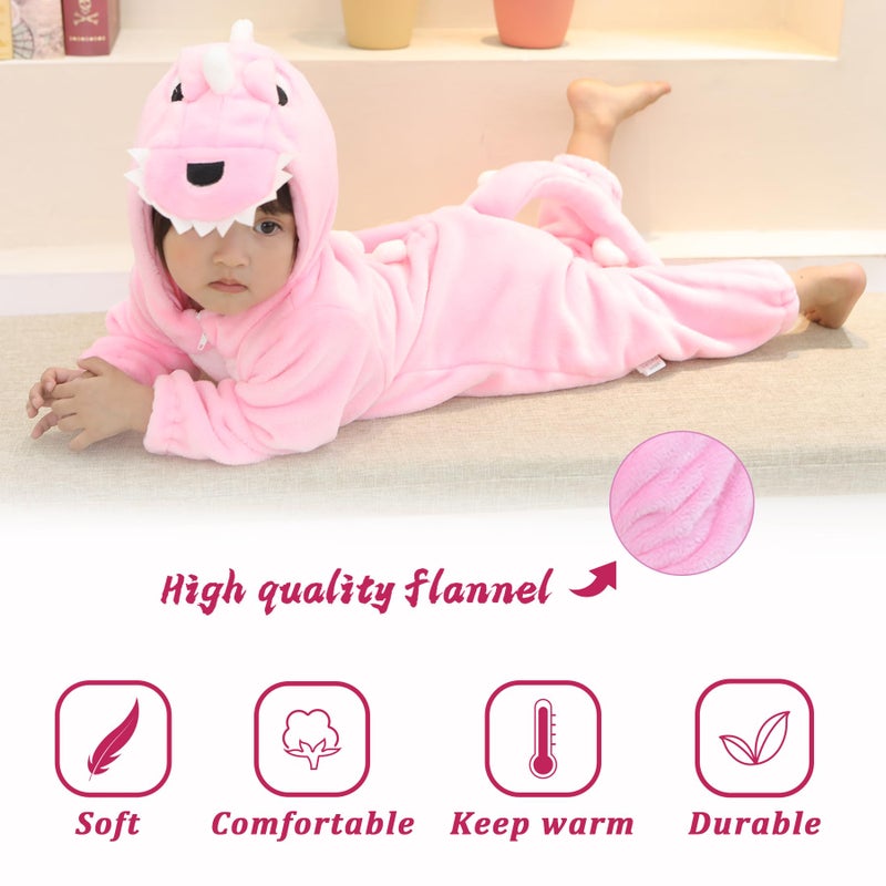 TONWHAR Infant And Toddler Halloween Cosplay Costume Kids' Animal Outfit Snowsuit(6-12 Months,Pink Dinosaur) - Image 3